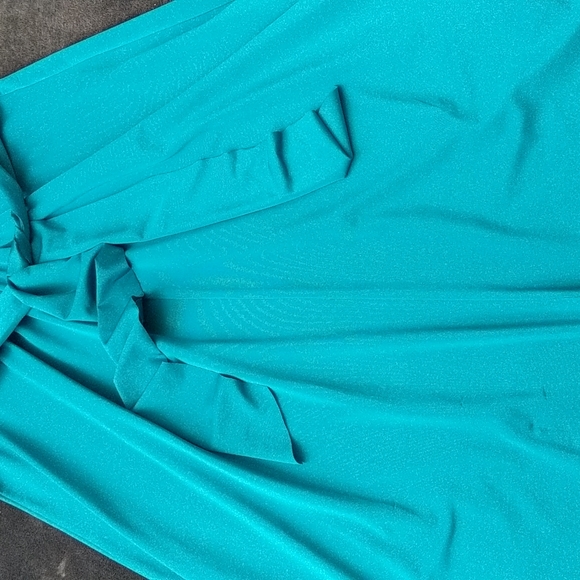 Deep V Teal Sequined Flowy Stretch Dress - Picture 12 of 13